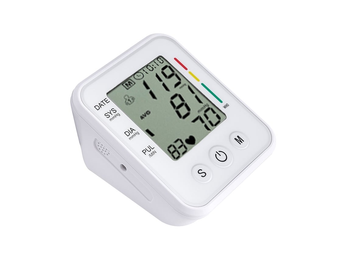 Monitor de presión arterial de brazo con pantalla grande y botones naranjas con indicaciones de voz en inglés ZYBLSSBB