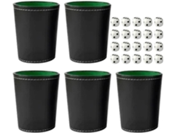 Juego De 5 Vasos De Cuero Sintético Con 20 Dados Punteados Forrados De Fieltro - Esparcidor Silencioso Para