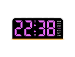 Nuevo reloj digital LED grande con luz ambiental, fecha, función de repetición, 2 alarmas y retroiluminación, blanco y rosa. Sfushos