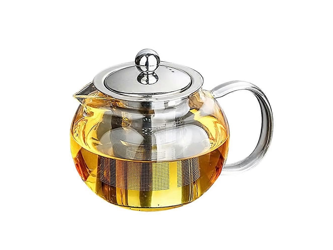 Tetera de cristal con infusor, 1300 ml, cristal de borosilicato resistente al calor y filtro de acero inoxidable 304 para bebidas frías y calientes.