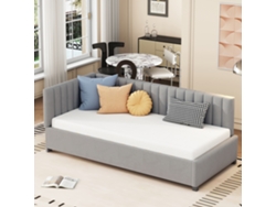 Sofá Cama De Terciopelo Gris De 90x200 Cm Con Somier De Láminas, Versátil Para Jóvenes.