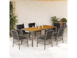 Juego de comedor de jardín de 7 piezas DKD Home Decor con cojines de mimbre gris