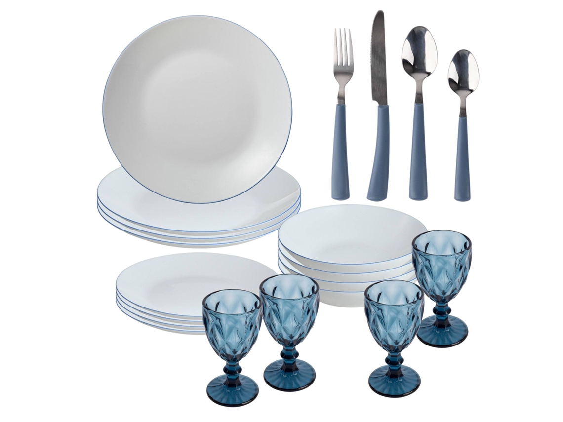 Vajilla Blanca 12 Piezas 4 Vasos Set 16 Cubiertos San Ignacio (250 ml)