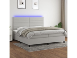 Cama Box Spring Con Colchón Tela Y Led Gris Claro 200x200 Cm