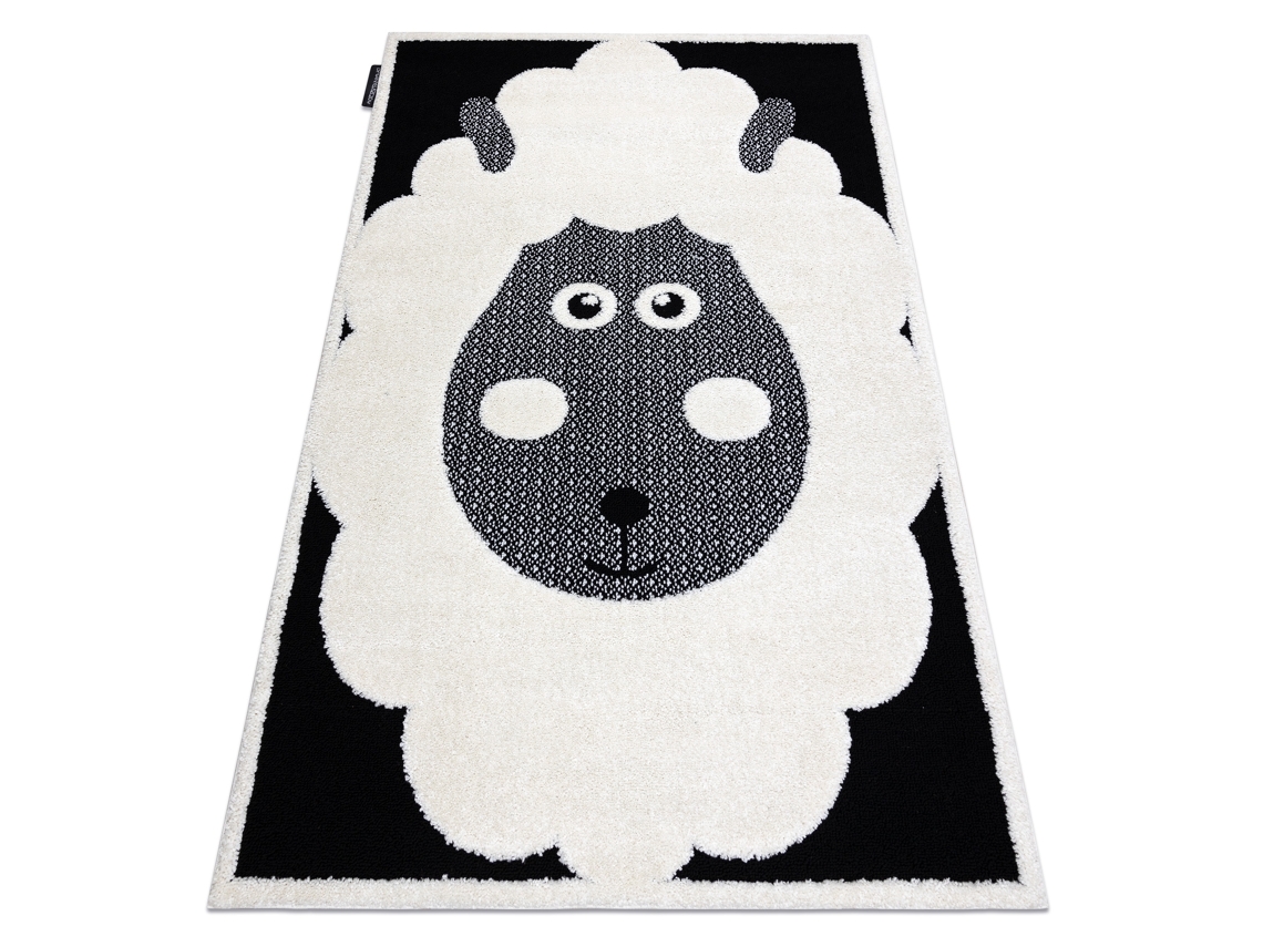 Alfombra Infantil Moderna Joy Sheep, Oveja Para Niños - Estructura Dos Niveles de Vellón Crema/Negro (140 x 190 cm)