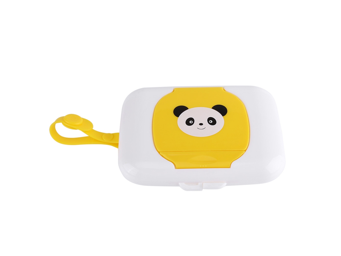 Caja Portátil Para Toallitas Húmedas Para Bebés Con Asa De Silicona, Blanca Y Amarilla.