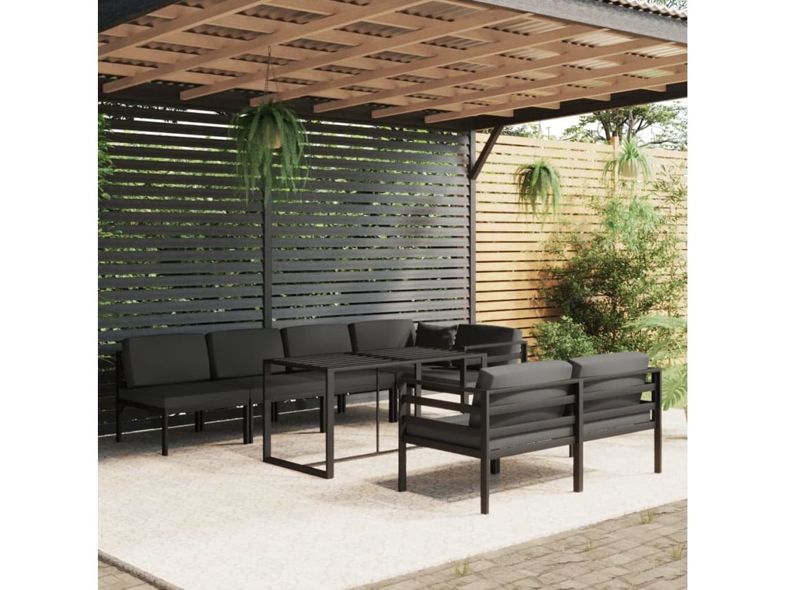 Conjunto de jardín de 8 piezas con cojines de aluminio antracita, Dkd Home Decor