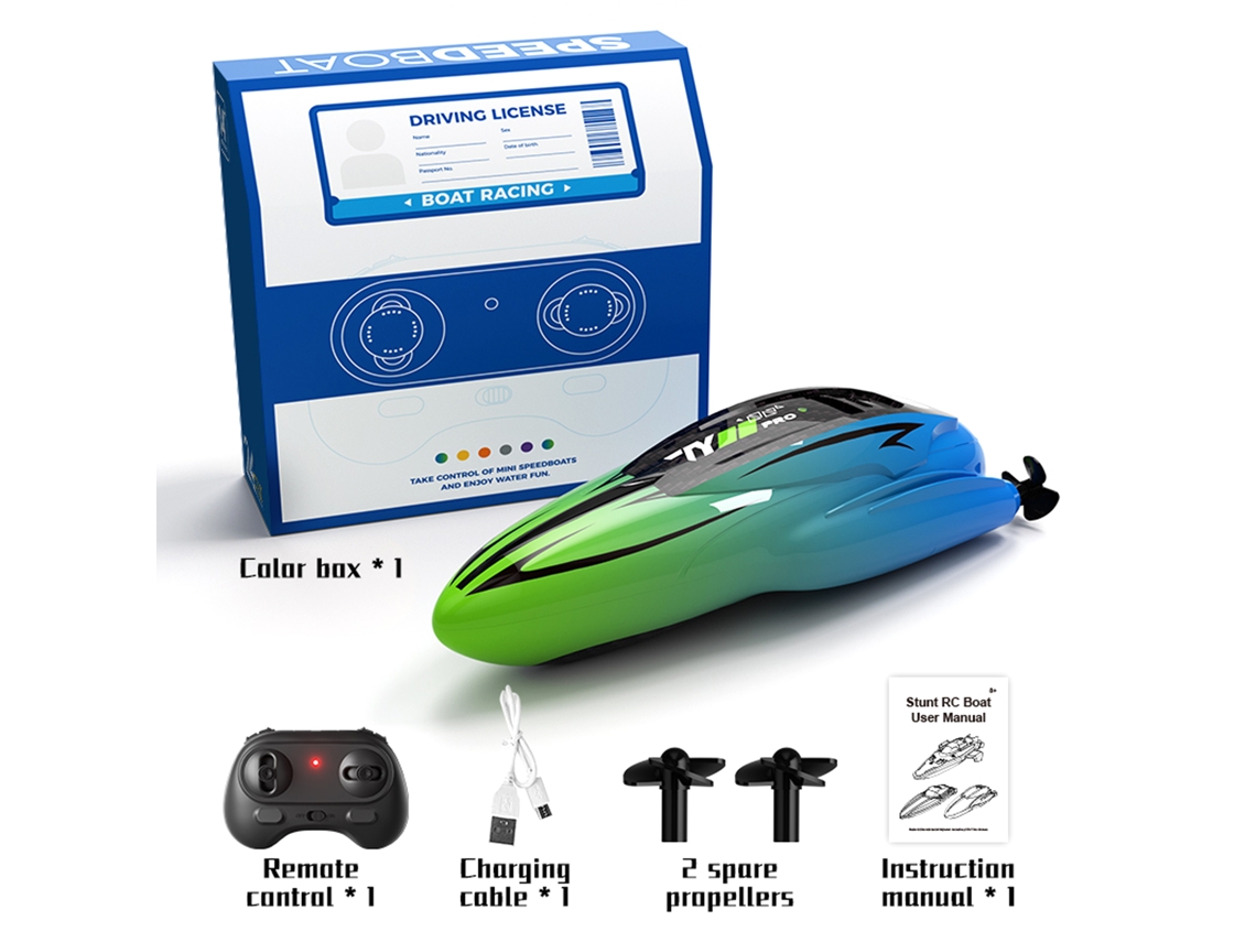 Barco Teledirigido 2.4g, Recargable E Impermeable, Ideal Para Piscinas Y Lagos. Mini Juguete Para Niños Y Adultos. Color Verde.
