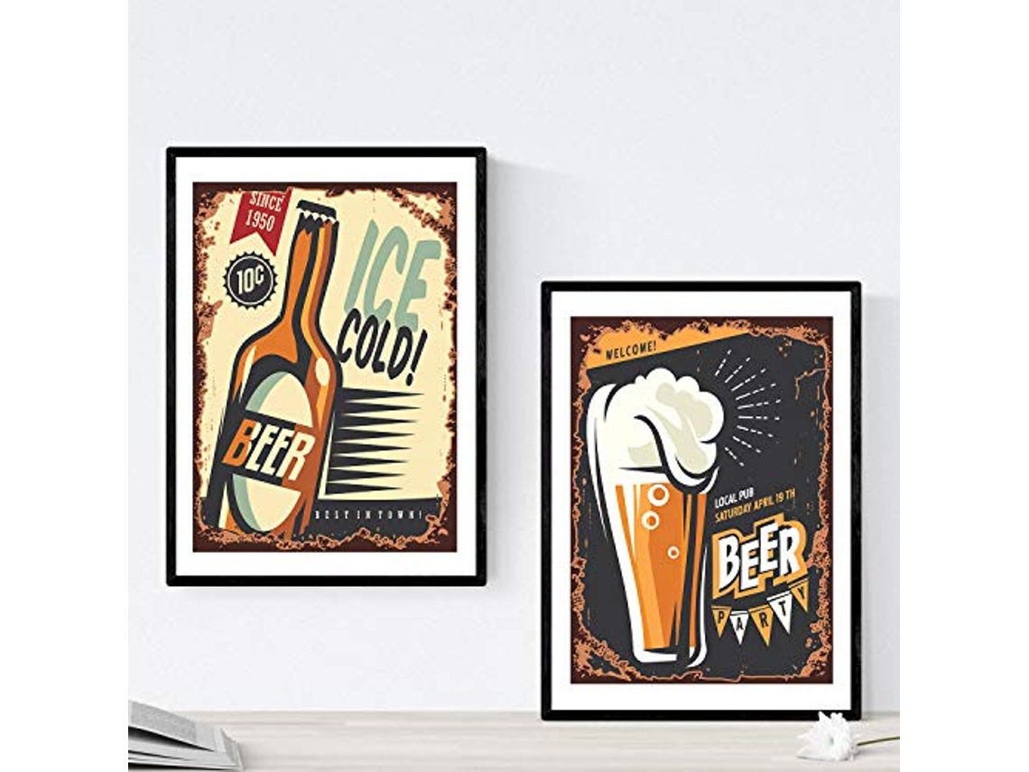 Pack De Posters De Cervezas Y Chupitos. Láminas De Anuncio Retro Cerveza. Posters De Alcohol Y Bebidas Para Bares. Sin Marco