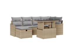 Conjunto 7 De Sofás De Jardín De Vidaxl Con Cojines Beige Poliratán  Beige Poliratán