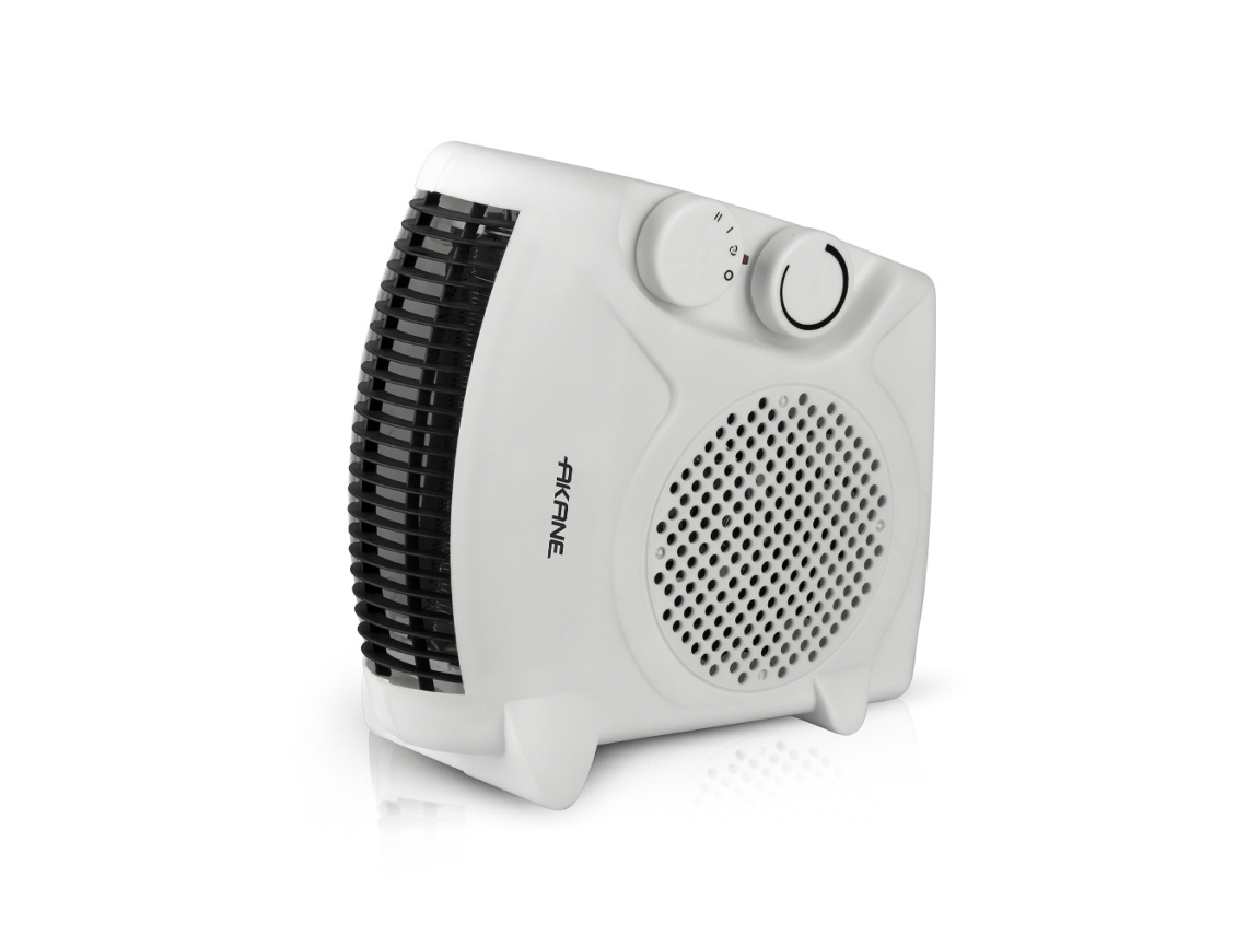Mini calefactor eléctrico blanco con mando giratorio, ideal para el hogar y la oficina. Sfushos