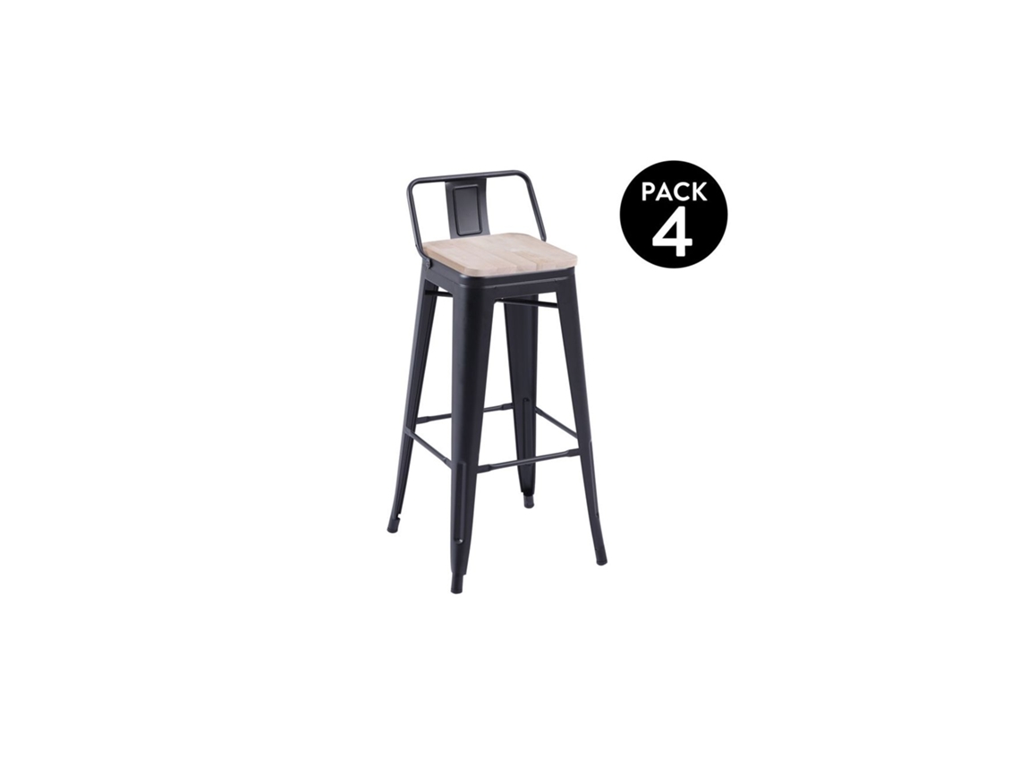 Pack 4 taburetes altos en chapa de acero 93x33 cm Tolix Negro - Roble 33 x 93 x 30 cm