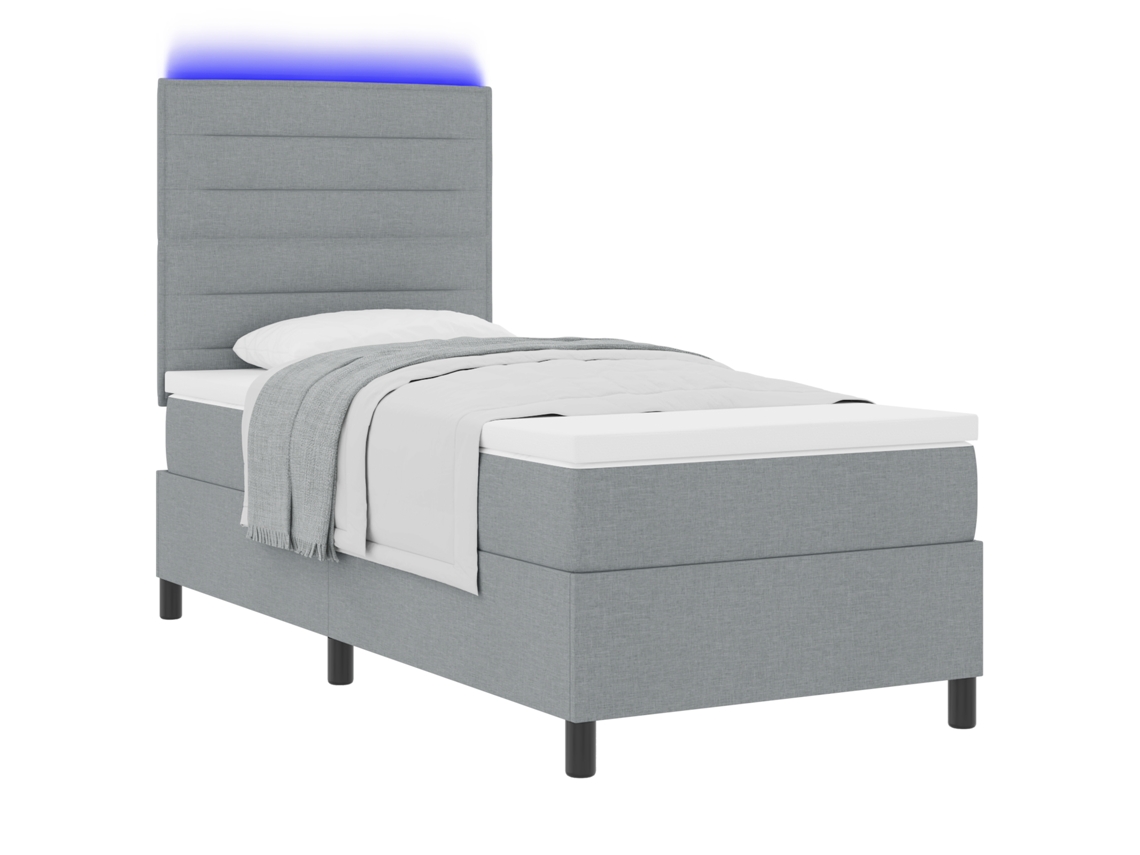 Cama Con Somier Y Colchón En Gris Claro De 80 X 200 Cm, Tela
