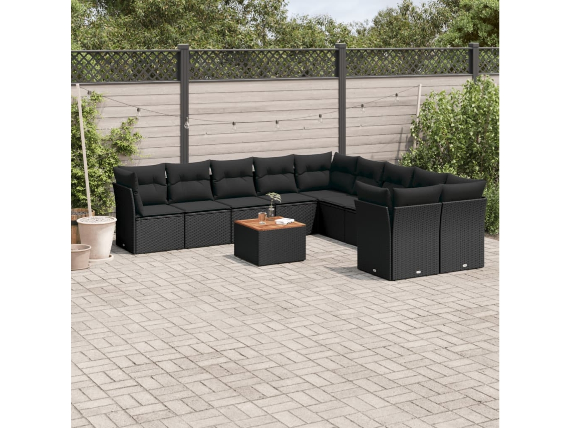 Conjunto de sofás de jardín de 11 piezas DKD Home Decor con cojines de mimbre negros