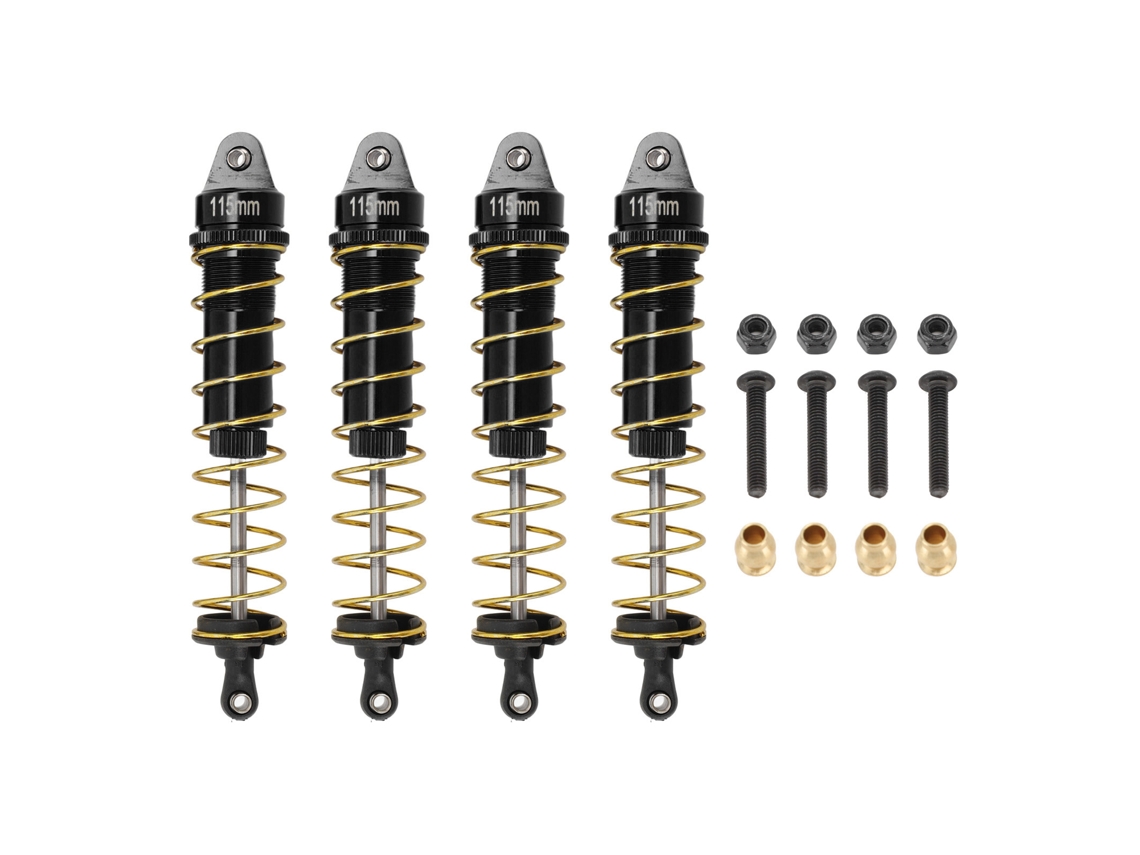 4 amortiguadores de aleación de aluminio de 115 mm para suspensión metálica de coche RC Crawler a escala 1/10 - Negro