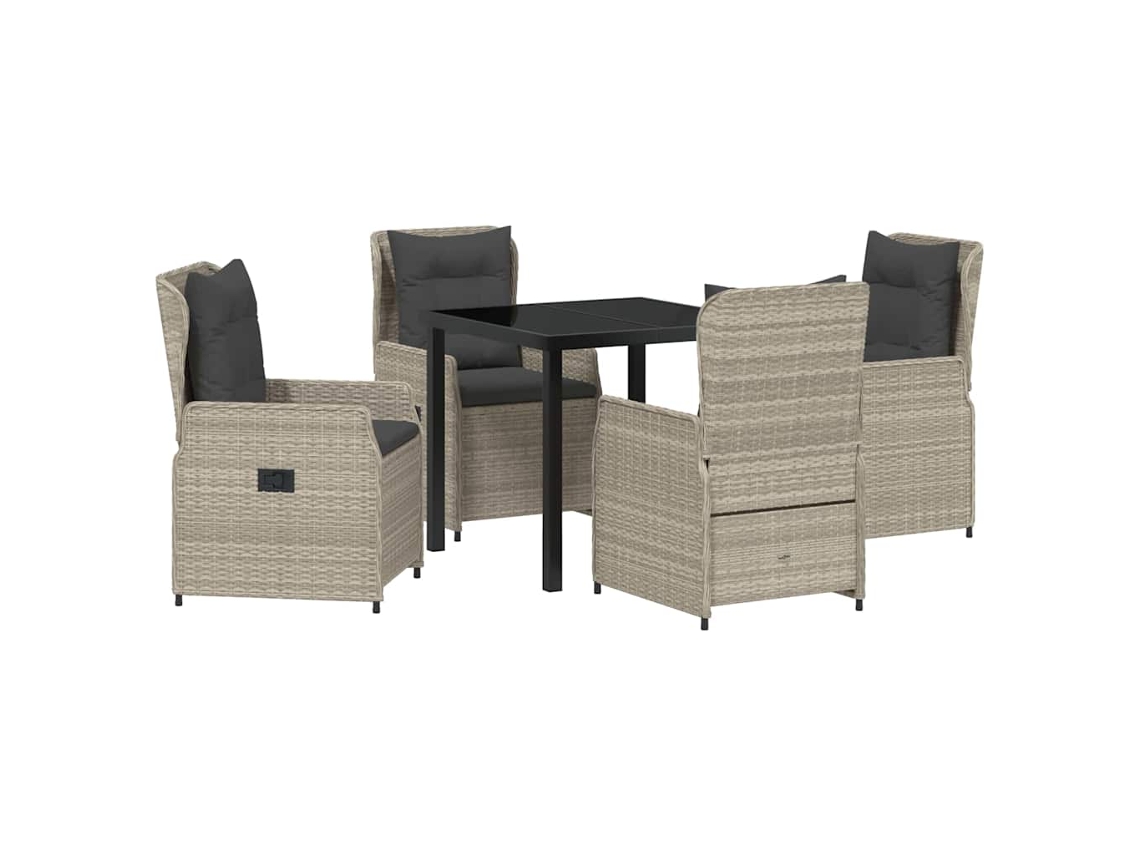 Juego de comedor de jardín de 5 piezas de mimbre gris claro EXCLUSIVO DE LA CASA