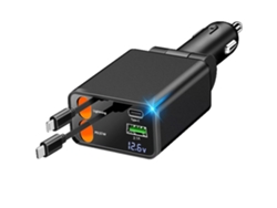 Cargador Vehículo 4en1 120w Cables Extensibles Lightning+usb-c, Pantalla Voltaje Giro 180°, Carga Pd Móviles Iphone Samsung Xiaomi