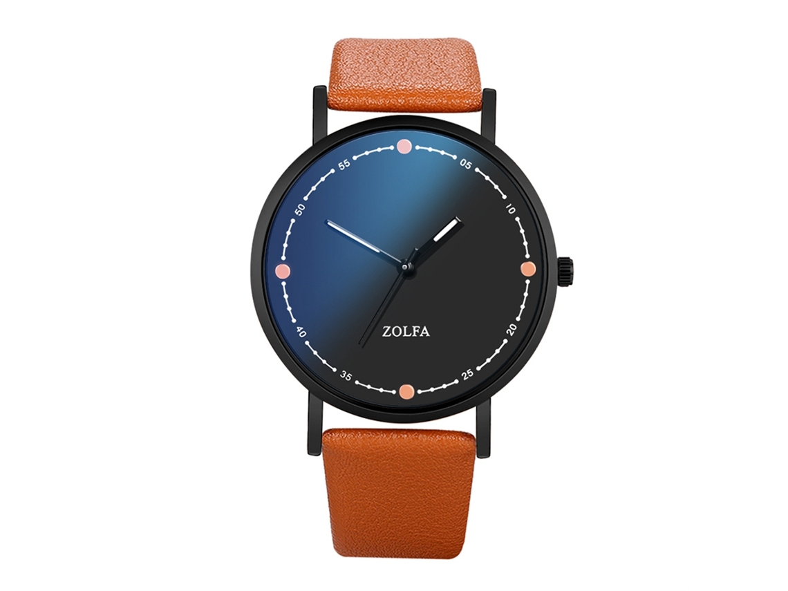 Reloj De Cuero Pu Para Hombre Dial Redondo Reloj De Cuarzo Decorativo Café