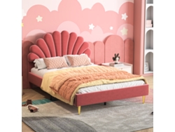 Cama Tapizada 140x200 Cm, Cama De Matrimonio Con Cabecero Floral Y Somier De Láminas, Estructura De Terciopelo Burdeos, Colchón No Incluido