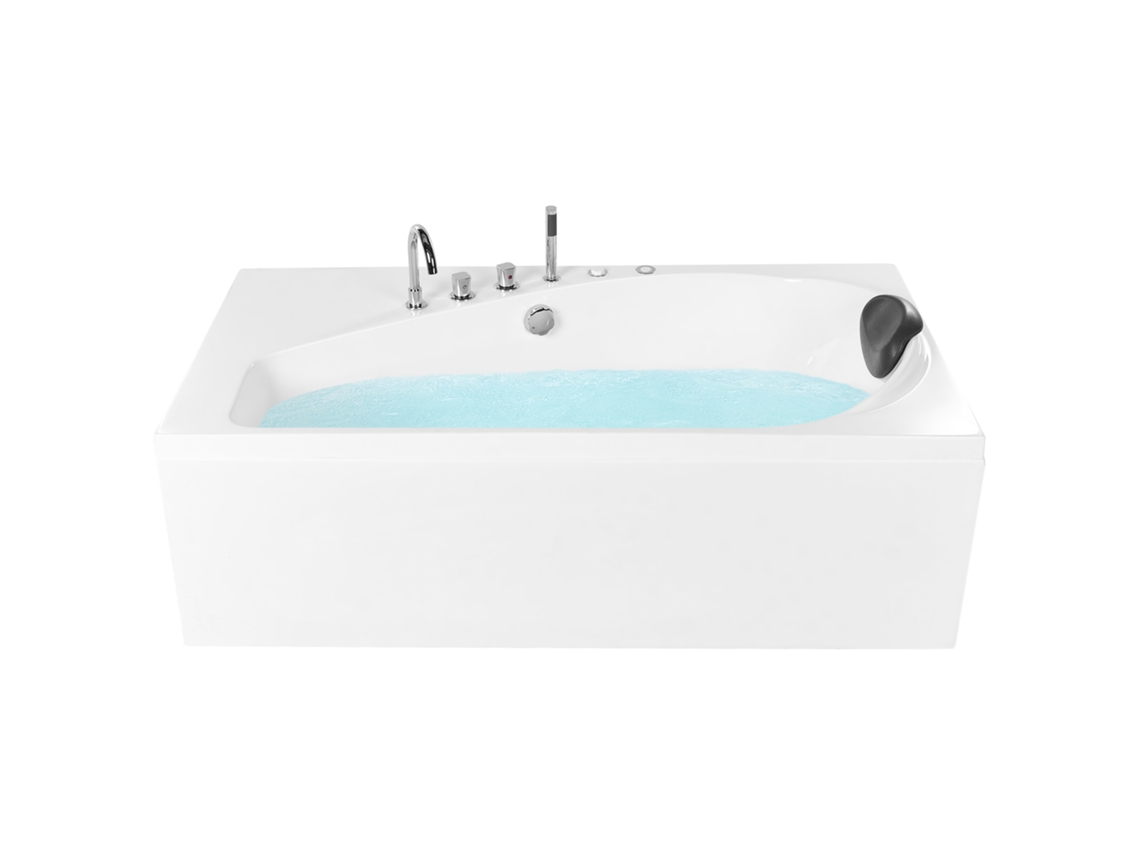 Bañera Beliani Caura Acrílica Blanca con Hidromasaje y Luces LED 80x175x62