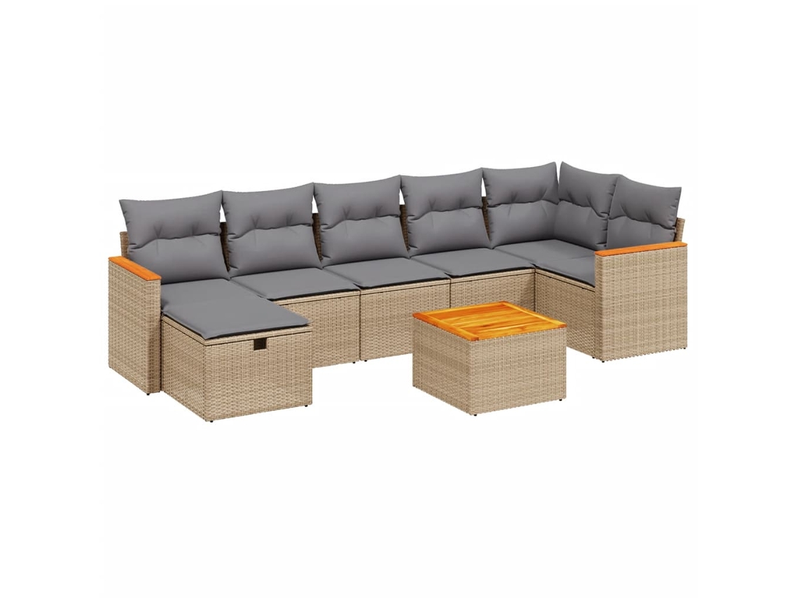 Conjunto 8 de sofás jardín con cojines beige mezcla VIDAXL ratán PE