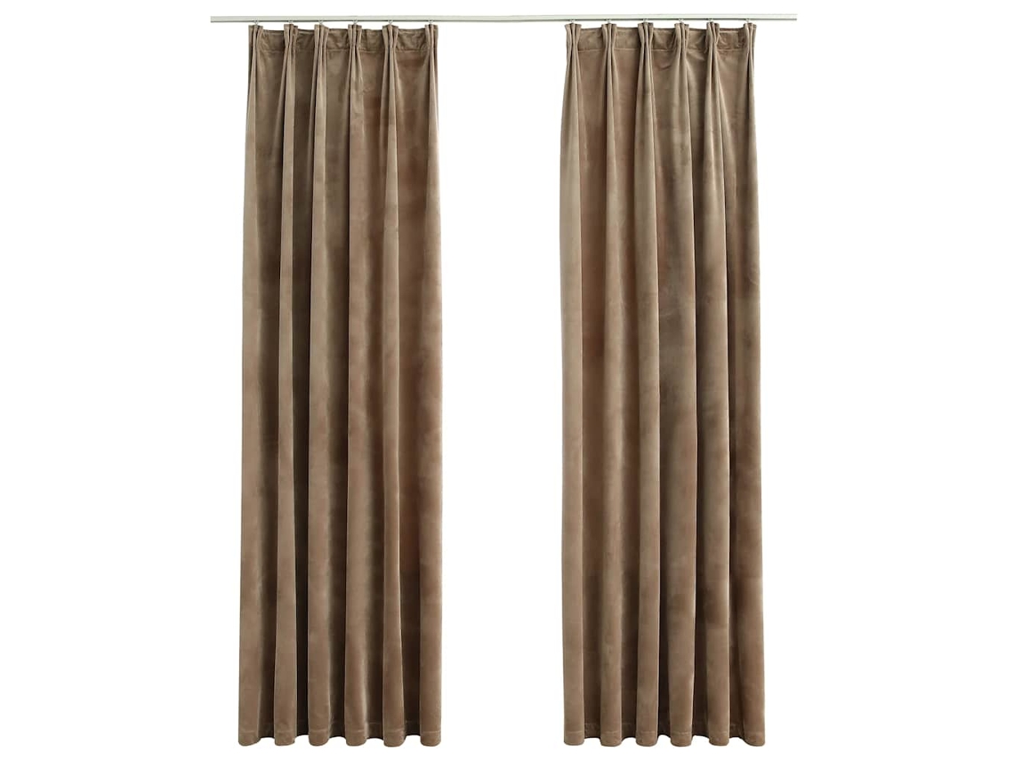 Maison Exclusive - Cortinas Opacas Con Ganchos 2 Pzas Terciopelo Beige 140x225 Cm