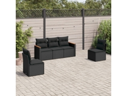 Conjunto de sofá de jardín de 5 piezas con cojines de mimbre sintético negro, Dkd Home Decor