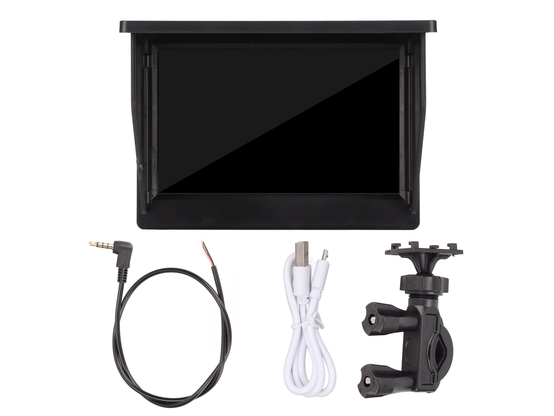 Pantalla IPS impermeable de 5 pulgadas para pesca en lagos, 800 x 480 CVBS, entrada de 3,5 mm y visera solar.
