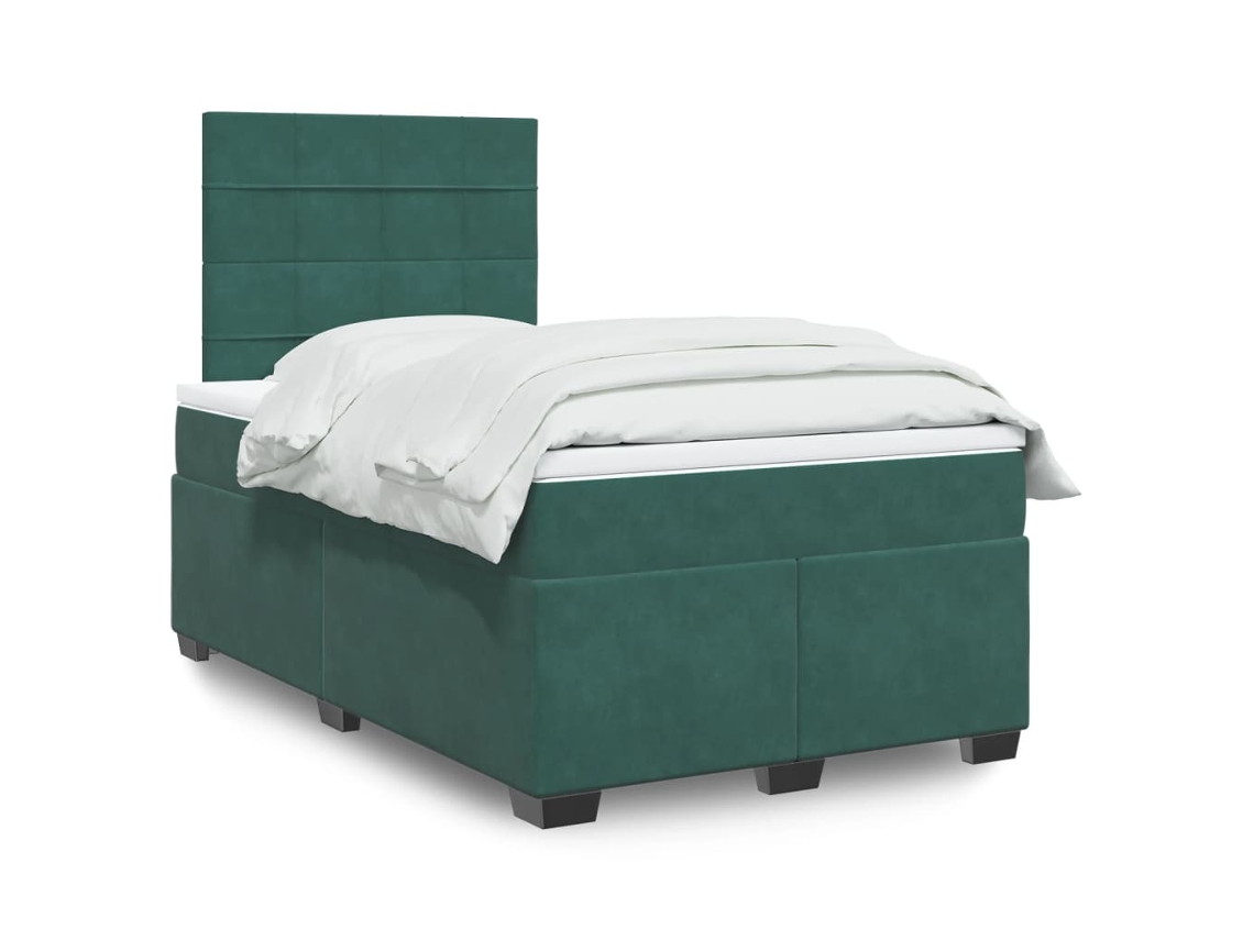 Cama Box Spring Con Colchón Terciopelo Verde Oscuro 120x200 Cm