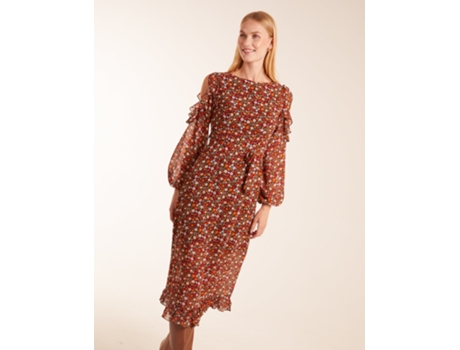 Vestido de Mujer BLUE VANILLA Cold Frill Midi Poliéster Marrón (16)