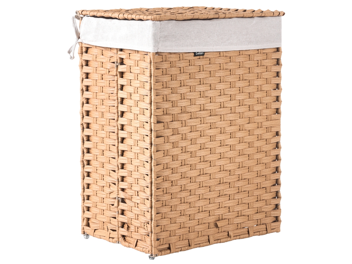 Cesto De Roupa Suja Trançado Com Forro Removível Beliani Mucubaji De Tecido Castanho 43x32x60