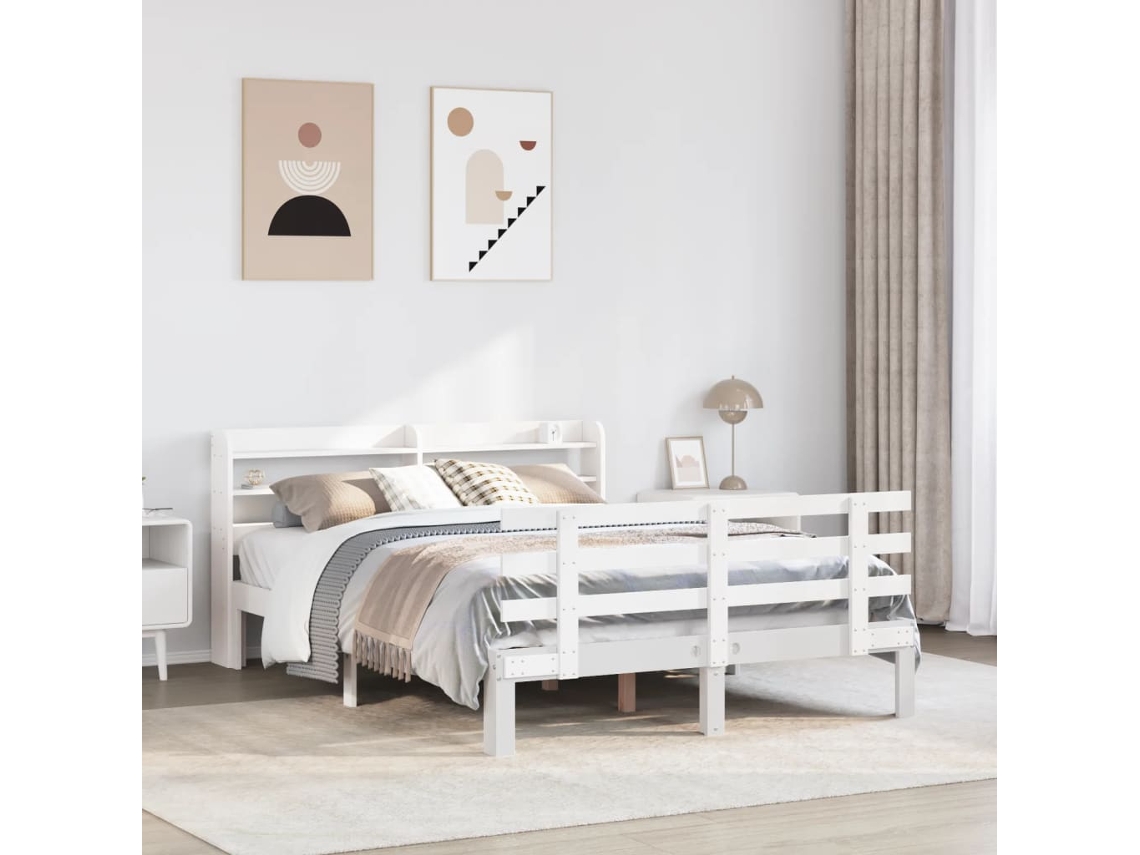 Estructura De Cama Con Cabecero Sin Colchón Blanco 140x200 Cm