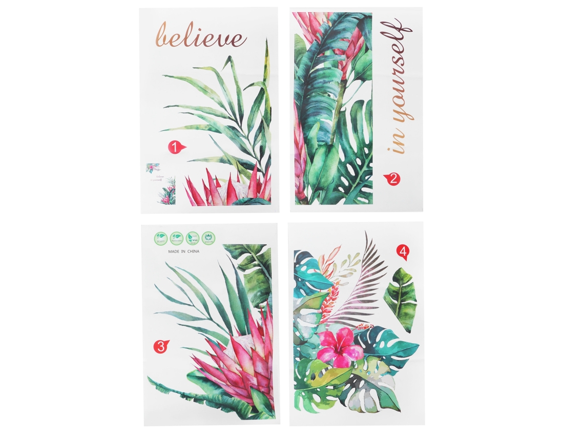 Pegatinas de pared autoadhesivas con estampado de plantas y flores | Sin marca