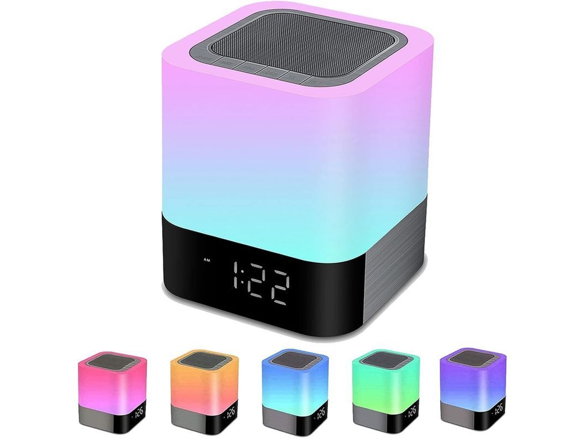 Lámpara De Mesita De Noche Con Reloj Despertador Altavoz Bluetooth Luz Nocturna Rgb