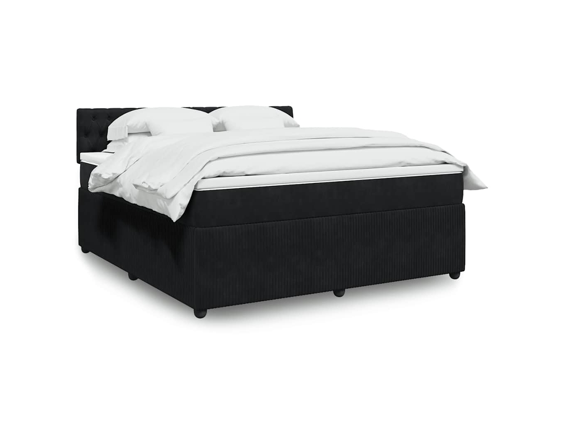 Cama Box Spring Con Colchón Terciopelo Negro 180x200 Cm