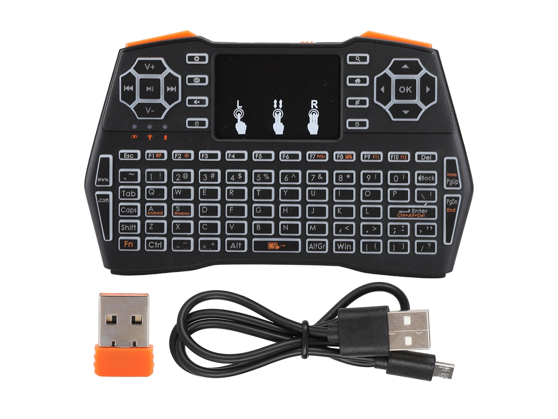 Teclado Sem Fio Mini Qwerty Com Touchpad I8 Plus Versão Led Backlit 2.4ghz Para Pc Tv Box