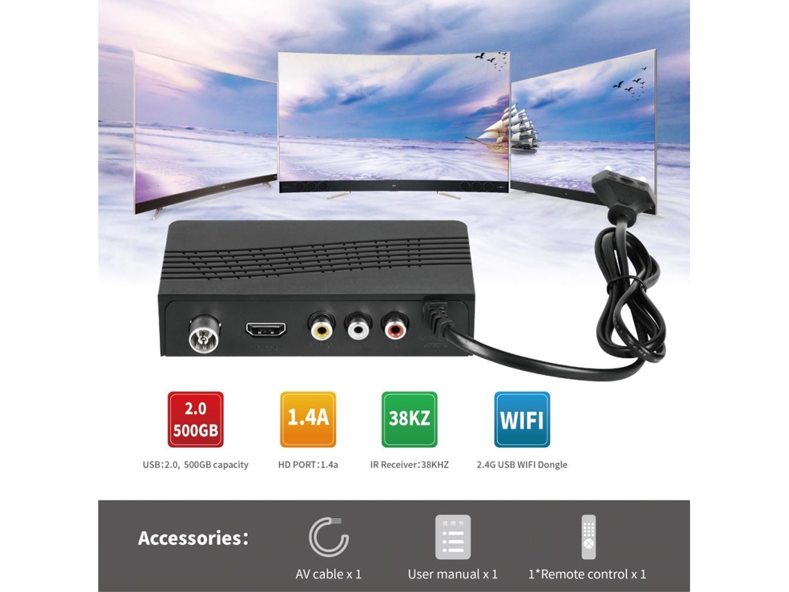 Decodificador De Tv Digital Terrestre Dvb-t2 1080p Con Sintonizador, Compatible Con Usb, Wi-fi, Pvr Y Subtítulos.