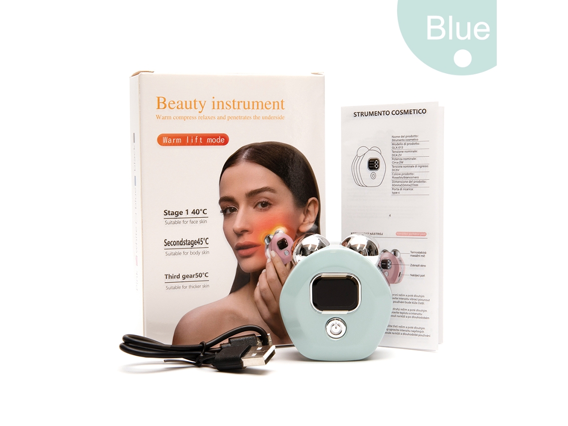 Masajeador facial de rodillos con vibraciones de microcorriente para reafirmar y tensar la piel Csyy (azul)