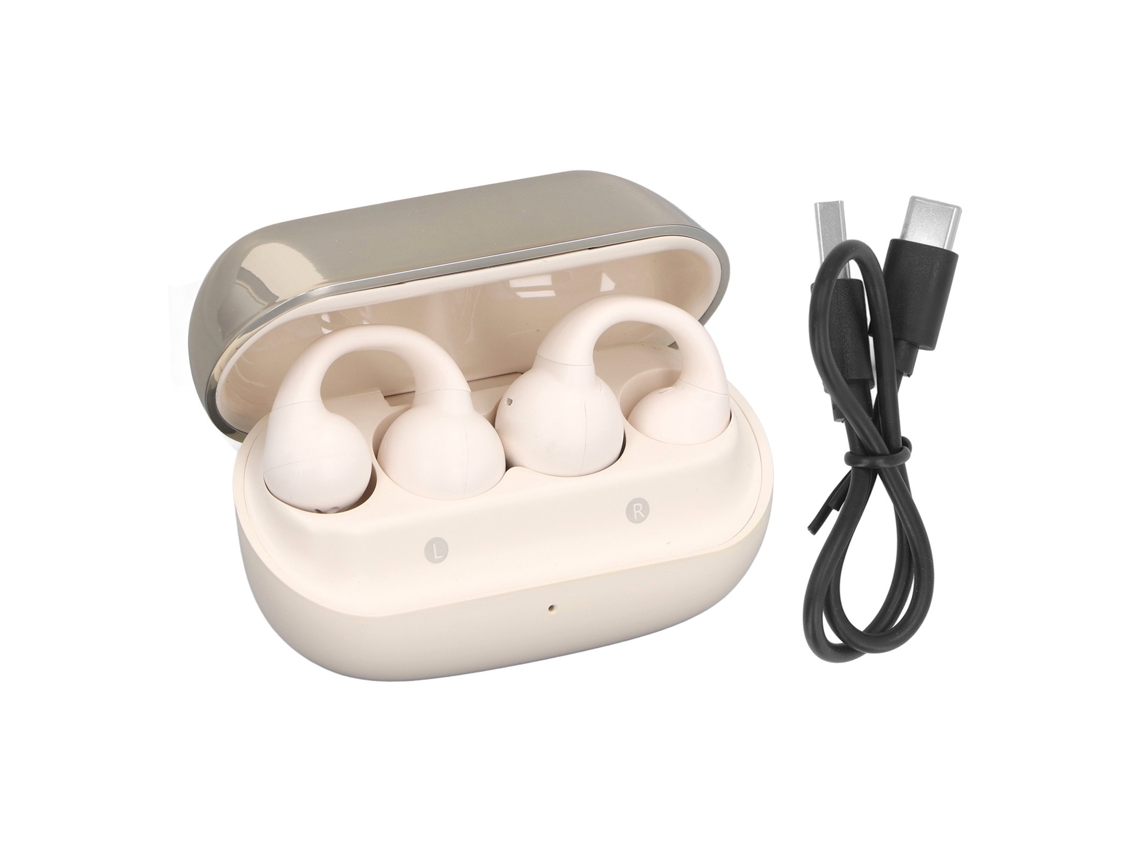 Auriculares Abiertos Bluetooth 5.3 De Color Beige Con Clip, Cancelación De Ruido Cvc Y Estuche De Carga.