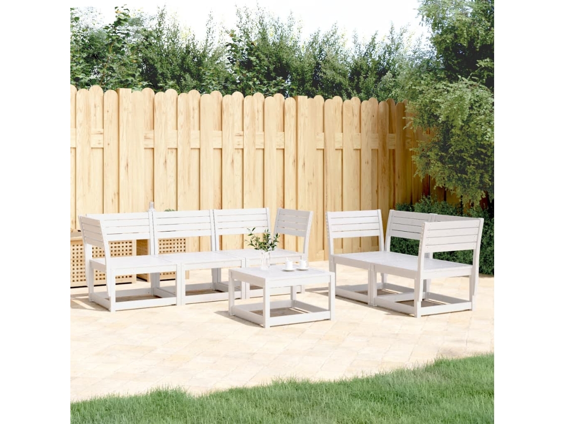 Conjunto de sofás de jardín de 5 piezas en madera maciza de pino, blanco, DKD Home Decor