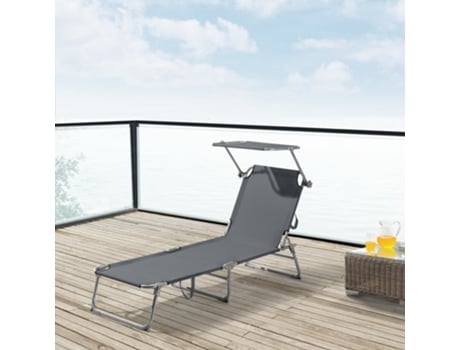 Tumbona Plegable Getaria con Toldo [EN.CASA] Gris Oscuro (189 x 57 x 28 cm)