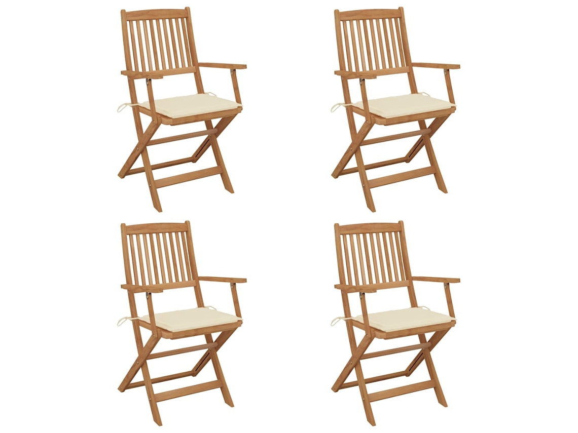 DKD HOME DECOR - Sillas de jardín plegables de 4 piezas con cojines de madera maciza de acacia