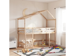 Cama Alta Con Escalera Y Techo Madera Maciza De Pino 80x200 Cm