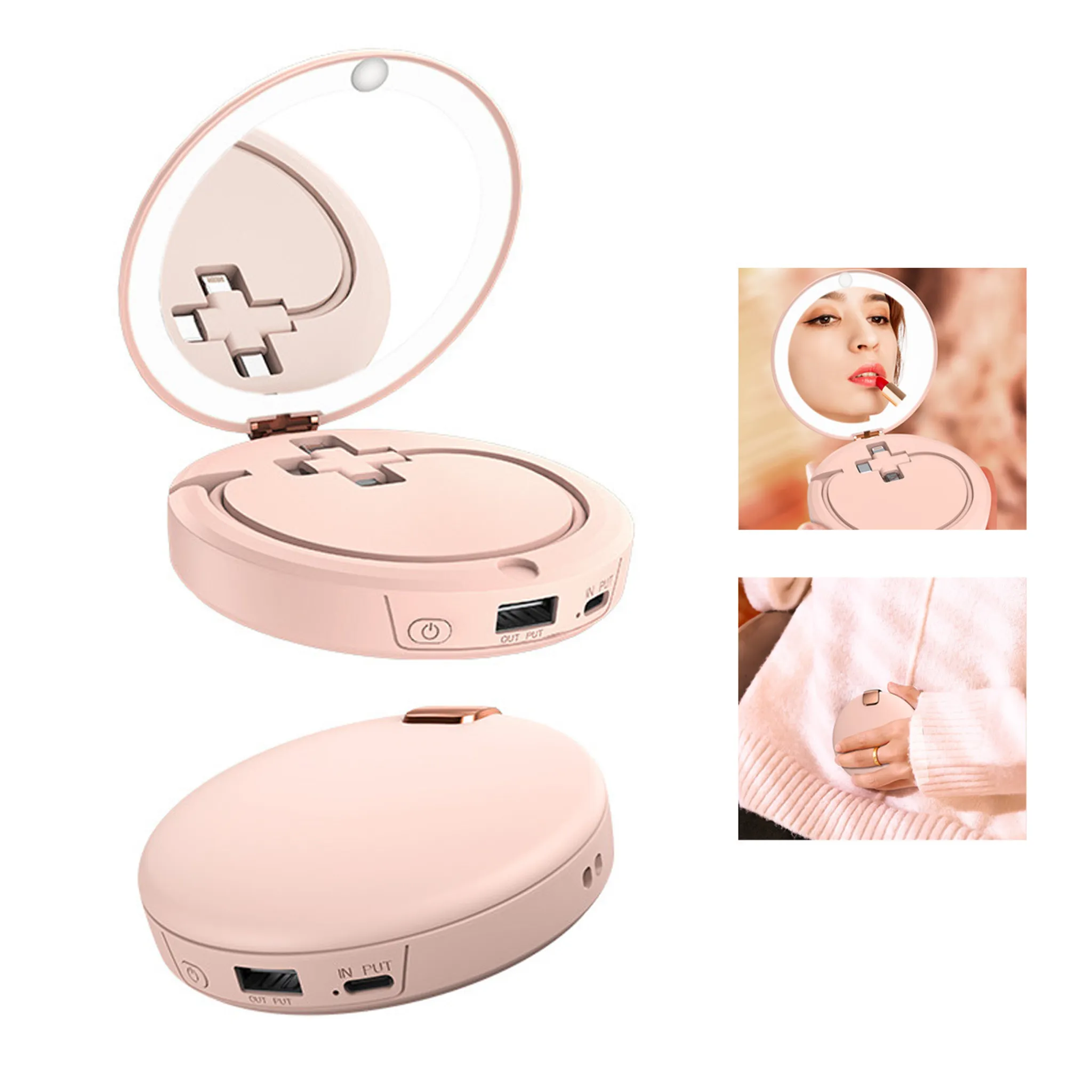 Espejo De Maquillaje 3 En 1 Calentador De Manos Powerbank