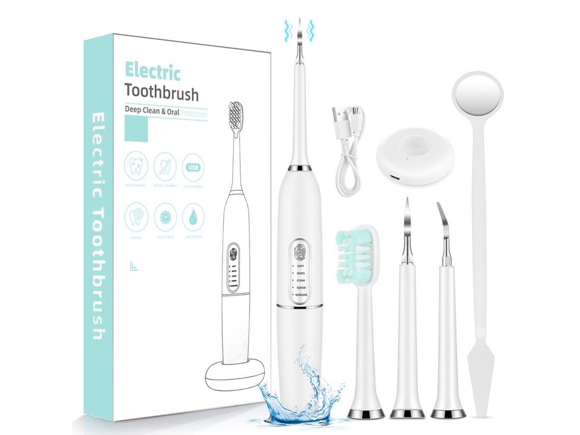 Cepillo De Dientes Eléctrico (blanco) Con Hilo Dental Sónico Que Elimina El Sarro, La Placa Y Las Manchas.