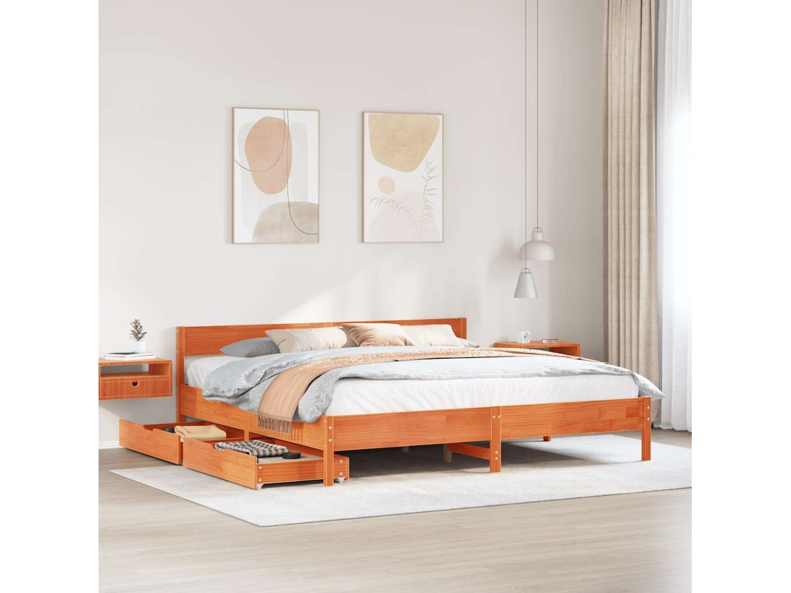 Cama Sin Colchón Madera Maciza De Pino Marrón Cera 180x200 Cm