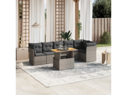 Conjunto de sofás de jardín de 7 piezas DKD Home Decor con cojines de mimbre gris