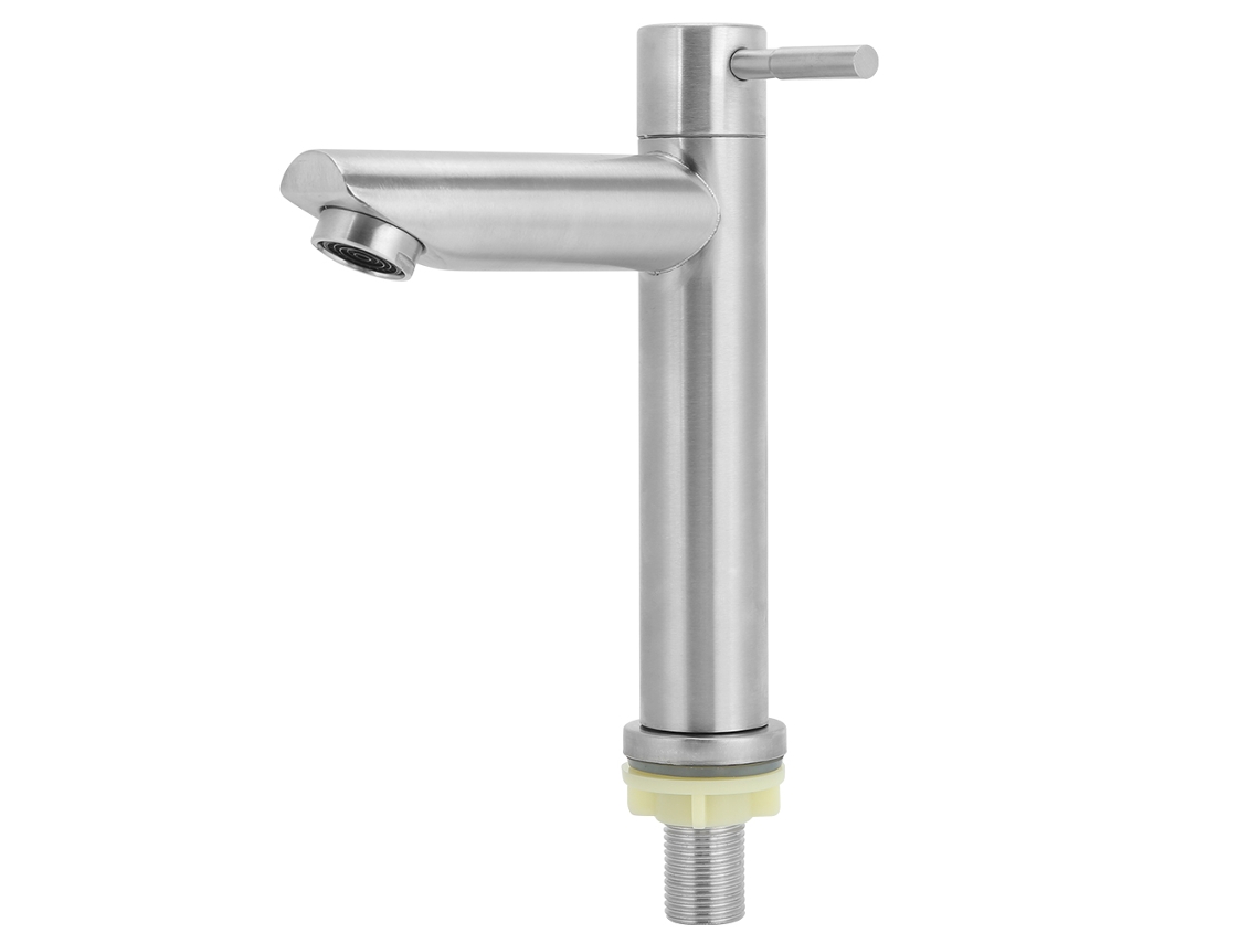 Grifo para lavabo de baño de acero inoxidable con agua fría, monomando, color plateado