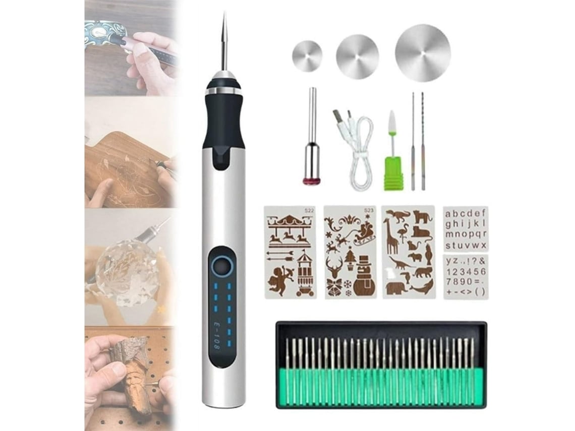 Juego de bolígrafos de grabado eléctricos recargables por USB, velocidad ajustable para grabar vidrio, metal y piedra Gertiz (plateado)