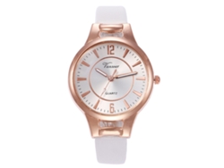 Reloj De Pulsera Vansvar V406 Slim Para Mujer Con Correa De Pu, Diseño De Cuarzo, Estilo Casual, Blanco.